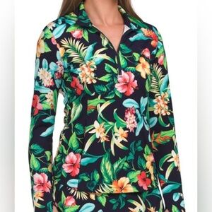 Tommy Bahama Womens Golf Racquet Paddle Active UPF  Long Sleeve Floral Top